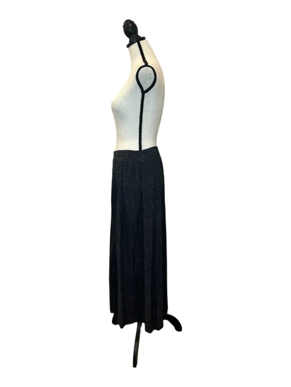 Norton McNaughton Skirt Women’s 12 Black Pleated Midi Geo Rayon Button Elastic